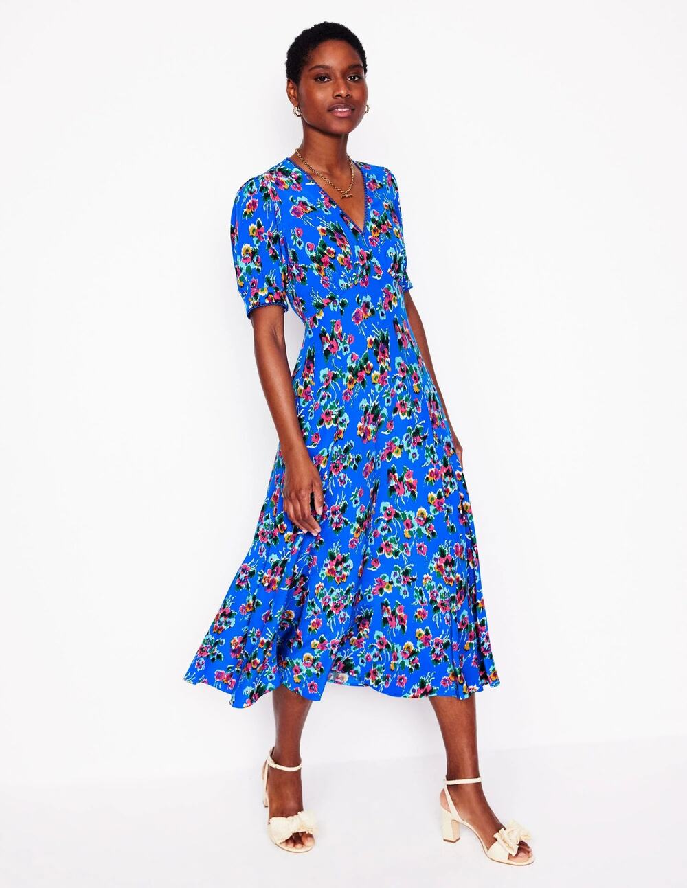 Boden Rosie Godet Tea Dress Blue Floral Dress 2P